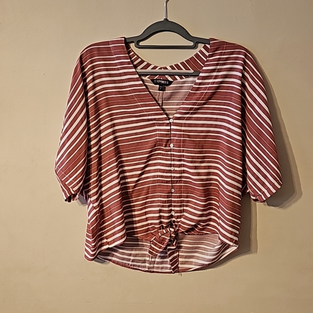 Express size medium blush pink and white striped shirt